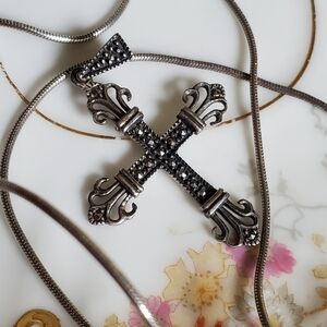 Sterling Silver Marcasite Cross Pendant with sterling chain Necklace